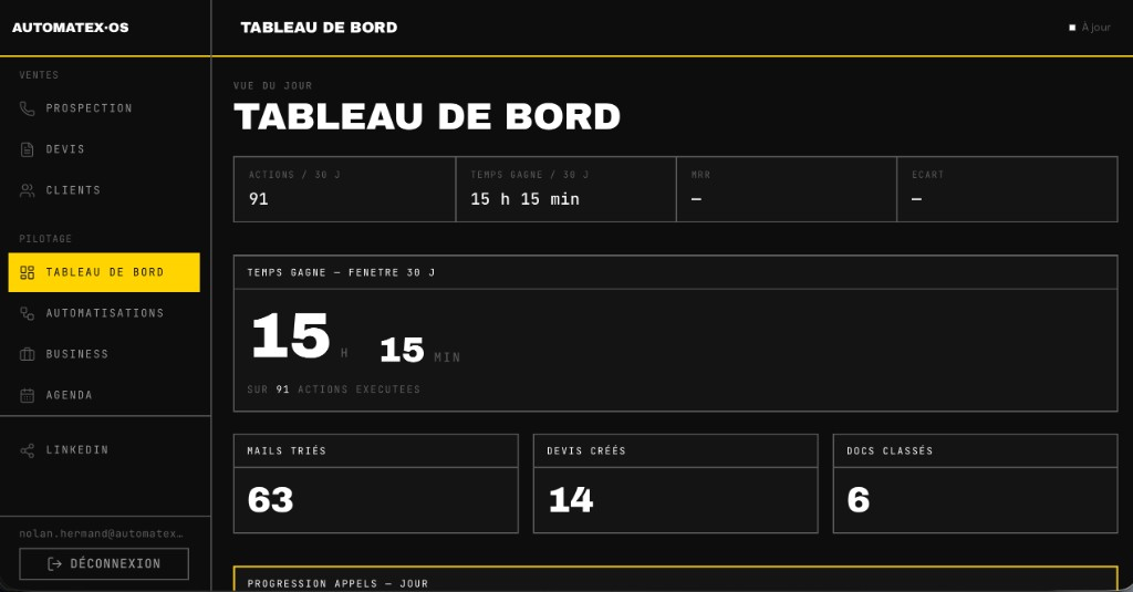 Capture HD AutomateX-OS — exemple d'application métier